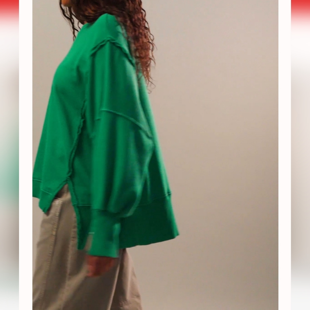 FREE PEOPLE CAMDEN Jolly Rancher Green OVERSIZED PULLOVER Sweatshirt We the Free - Picture 5 of 11
